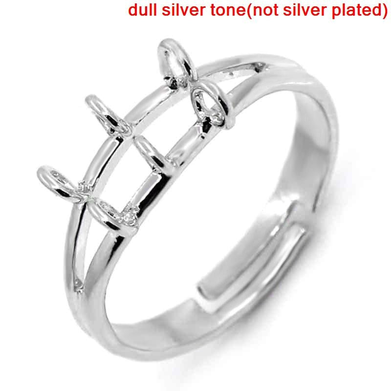 Doreen caja en caliente Anillos ajustable redonda de plata tono de 6 agujeros de 17,1 mm (6.75), 10PCs (B26054)