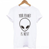 H745 Mujeres Moda divertido manga corta Tops Su planeta está próxima impresión de la camisa de la personalidad T