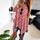 Camisa de la manera de la gasa de copa rayado verano mujeres sin mangas del partido flojo de tiras de Sexy Ladies Casual vestidos de playa chaleco tee Blusas