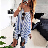 Camisa de la manera de la gasa de copa rayado verano mujeres sin mangas del partido flojo de tiras de Sexy Ladies Casual vestidos de playa chaleco tee Blusas