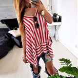 Camisa de la manera de la gasa de copa rayado verano mujeres sin mangas del partido flojo de tiras de Sexy Ladies Casual vestidos de playa chaleco tee Blusas