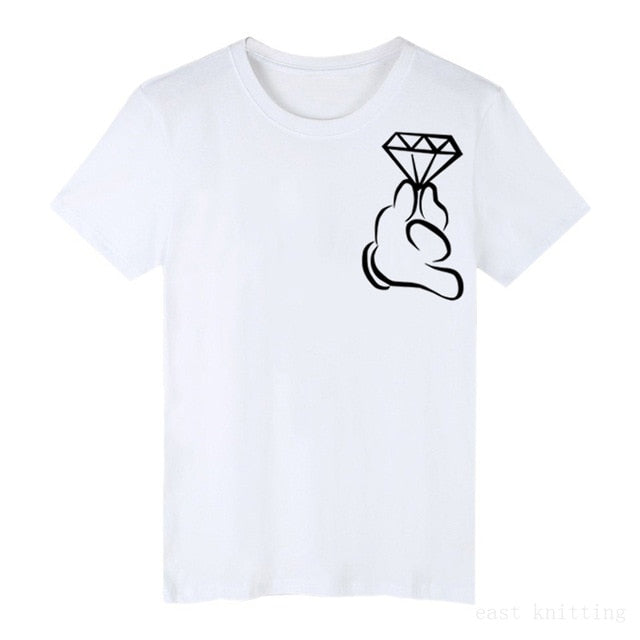 H10 Mujeres pintadas a mano Las manos sostienen los diamantes Camiseta casual Tops sueltos de moda de verano