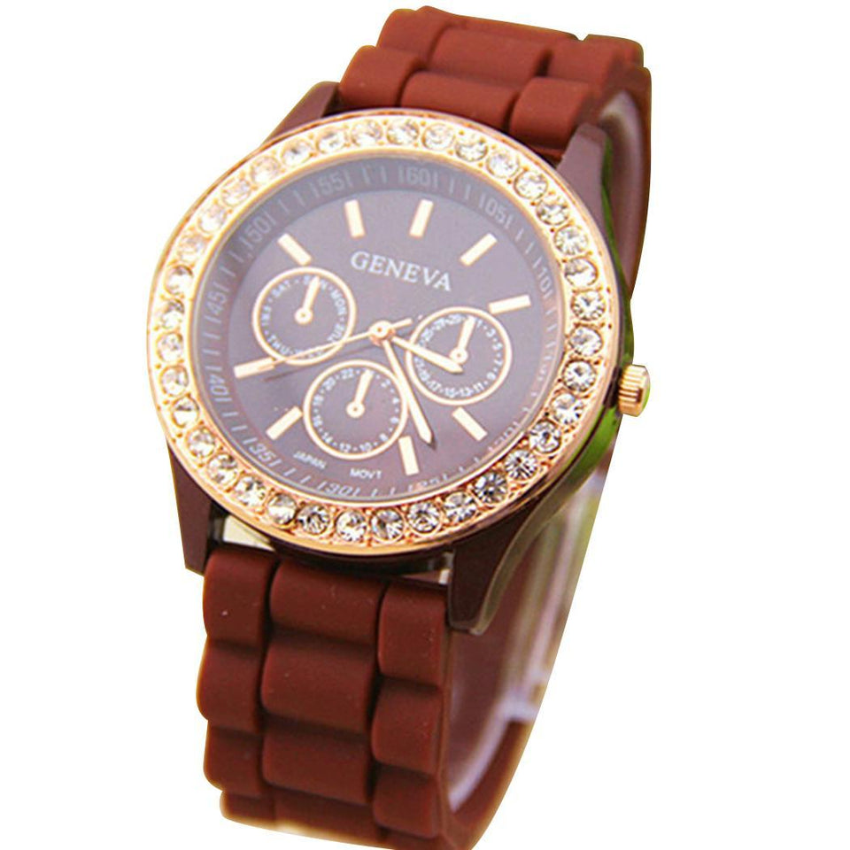 Moda Casual Rhinestone Espiral Redondo Dial Puntero Cuarzo Reloj de pulsera