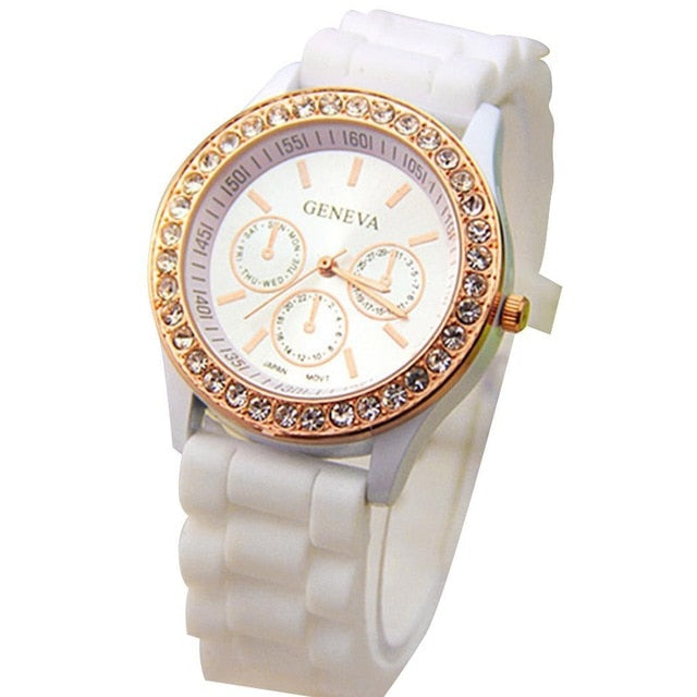 Moda Casual Rhinestone Espiral Redondo Dial Puntero Cuarzo Reloj de pulsera