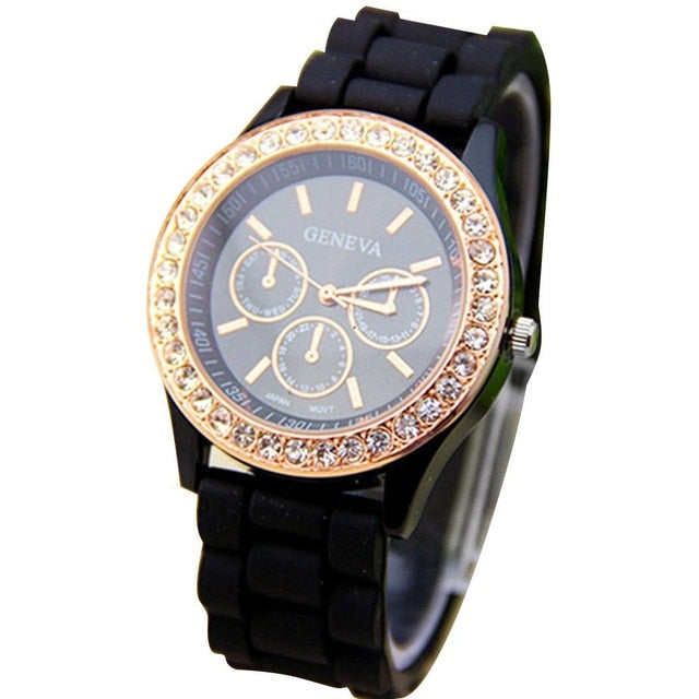 Moda Casual Rhinestone Espiral Redondo Dial Puntero Cuarzo Reloj de pulsera