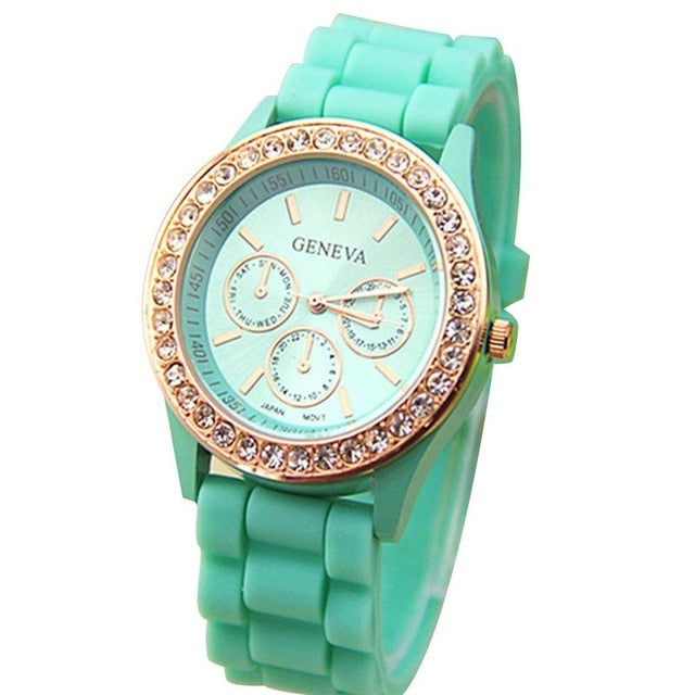 Moda Casual Rhinestone Espiral Redondo Dial Puntero Cuarzo Reloj de pulsera
