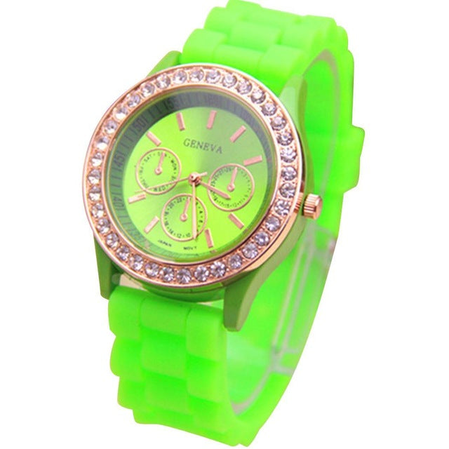 Moda Casual Rhinestone Espiral Redondo Dial Puntero Cuarzo Reloj de pulsera